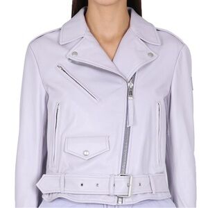 Belstaff 100% lamb Leather biker jacket cropped lilac lavender size Medium/Large